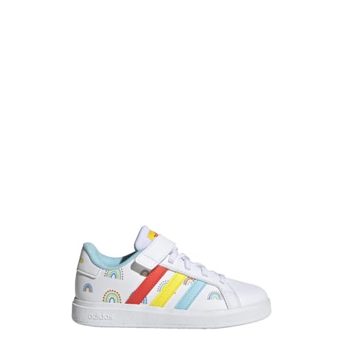 adidas Boy's Grand Court 2.0 (Little Kid/Big Kid) White/Bold Orange/Impact Yellow 1.5 Little Kid M