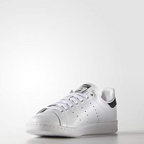 adidas Originals Men's Stan Smith Leather White/Navy Athletic Sneakers, White, Size 8