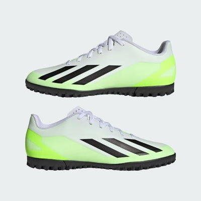 adidas Unisex X Crazyfast.4 Turf Sneaker, White/Core Black/Lucid Lemon, 6.5 US Men