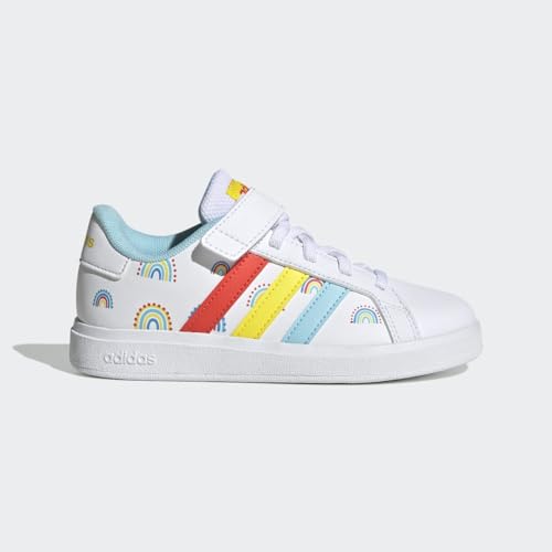 adidas Boy's Grand Court 2.0 (Little Kid/Big Kid) White/Bold Orange/Impact Yellow 1.5 Little Kid M