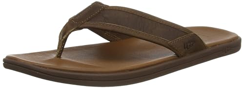 UGG Men's Seaside Flip Leather Sandal, Luggage, 11