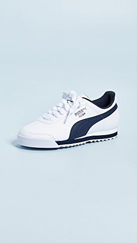 PUMA Mens Roma Sneaker, Basic white-new navy, 7.5