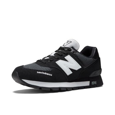 New Balance Classics 574D Rugged Sneakers for Men - Low Top Silhouette and Breathable Textile Lining Black/White 12 D - Medium