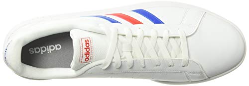 adidas Men's Grand Court Base Fashion Sneakers White/Blue/Activered 8.5