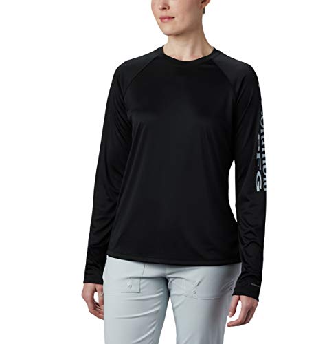 Columbia Women’s PFG Tidal Tee™ II Long Sleeve Shirt, Black, Cirrus Grey Logo, Medium