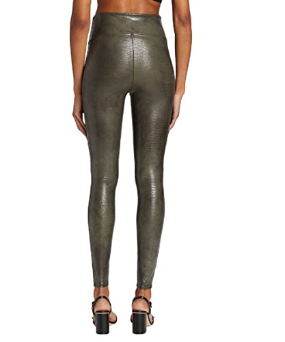 SPANX Faux Leather Croc Shine Leggings Darkened Olive 1 SM - Regular 27