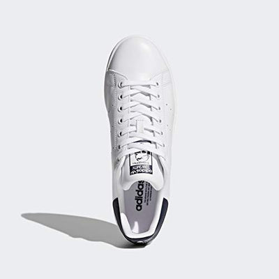 adidas Originals Men's Stan Smith Leather White/Navy Athletic Sneakers, White, Size 8