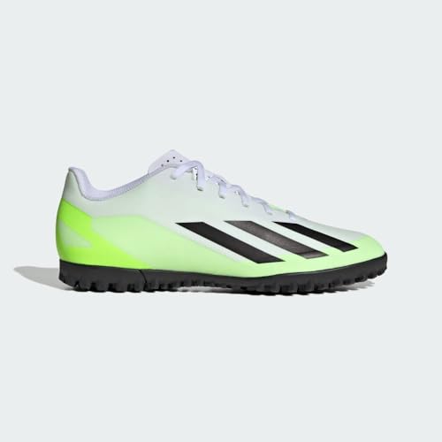 adidas Unisex X Crazyfast.4 Turf Sneaker, White/Core Black/Lucid Lemon, 6.5 US Men