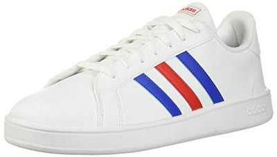 adidas Men's Grand Court Base Fashion Sneakers White/Blue/Activered 8.5