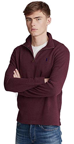 Polo Ralph Lauren Mens Half Zip French Rib Cotton Sweater (XXL, AgedWineHtr)