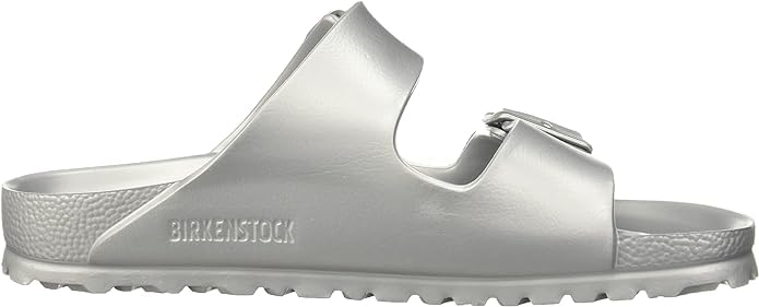 Birkenstock Unisex Arizona Essentials Slide-On Sandal, Metallic Silver, 15-15.5 Women/13-13.5 Men, 46EU