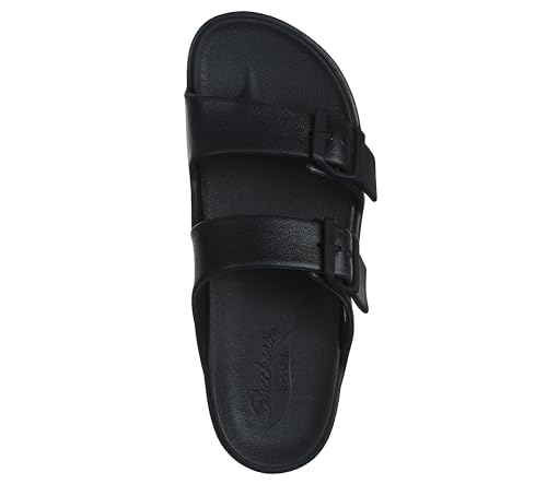 Skechers Women's Double Band Sandal Slide, Black, 8