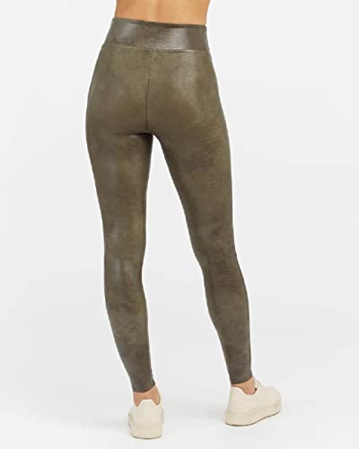 SPANX Faux Leather Croc Shine Leggings Darkened Olive 1 SM - Regular 27