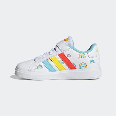 adidas Boy's Grand Court 2.0 (Little Kid/Big Kid) White/Bold Orange/Impact Yellow 1.5 Little Kid M