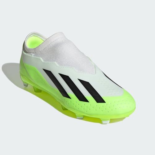 adidas X Crazyfast.3 Firm Ground Sneaker, White/Core Black/Lucid Lemon, 4.5 US Unisex Big Kid