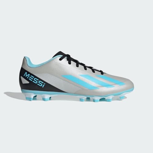 adidas Unisex X Crazyfast Messi.4 Firm Ground Sneaker, Silver Metallic/Bliss Blue/Core Black, 7 US Men