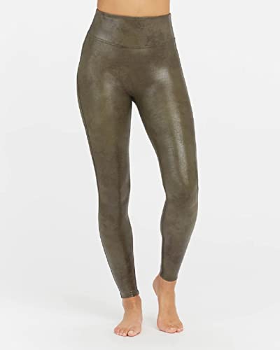 SPANX Faux Leather Croc Shine Leggings Darkened Olive 1 SM - Regular 27