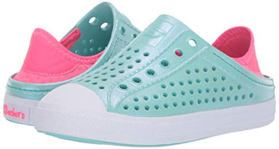 Skechers Girl's Foamies Guzman Steps - Shimmer Sweet slide Sandal, Turquoise/Pink, 5 Little Kid