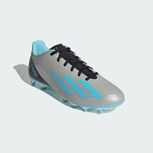 adidas Unisex X Crazyfast Messi.4 Firm Ground Sneaker, Silver Metallic/Bliss Blue/Core Black, 7 US Men