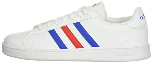 adidas Men's Grand Court Base Fashion Sneakers White/Blue/Activered 8.5