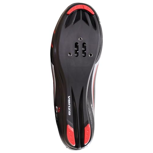 Venzo Bicycle Men's Road Cycling Riding Shoes - 3 Straps - Compatible with Look Delta & for Shimano SPD-SL - Perfect for Road Racing Bikes - Black - 10.5 US Men