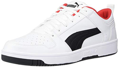 PUMA Men's Rebound Layup Wide Sneaker, White Black-High Risk Red