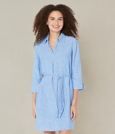 Lilly Pulitzer Womens Pilar Tunic Linen Dress Beckon Blue/Sea Salt Blue SM One Size