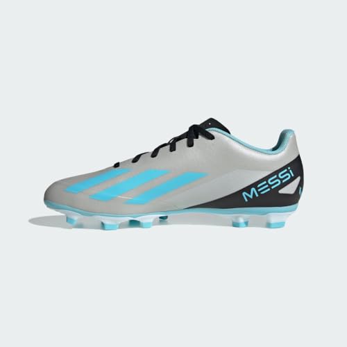 adidas Unisex X Crazyfast Messi.4 Firm Ground Sneaker, Silver Metallic/Bliss Blue/Core Black, 7 US Men