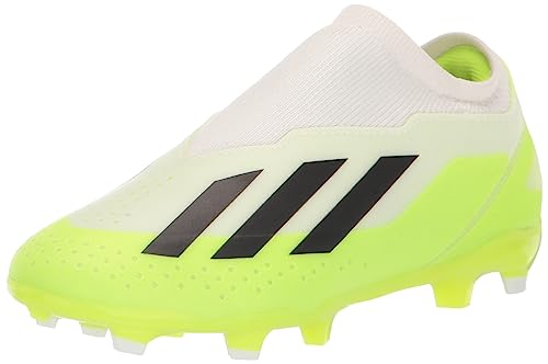 adidas X Crazyfast.3 Firm Ground Sneaker, White/Core Black/Lucid Lemon, 4.5 US Unisex Big Kid