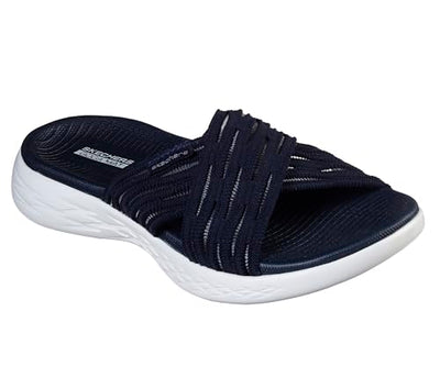 Skechers Women's Go Run 600-Sunrise Slide Sandal, Navy, 9 M US