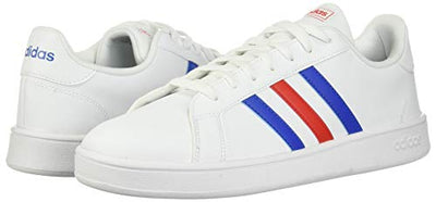 adidas Men's Grand Court Base Fashion Sneakers White/Blue/Activered 8.5