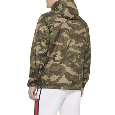 Tommy Hilfiger Men's Lightweight Breathable Waterproof Hooded Jacket, Camouflage, Large