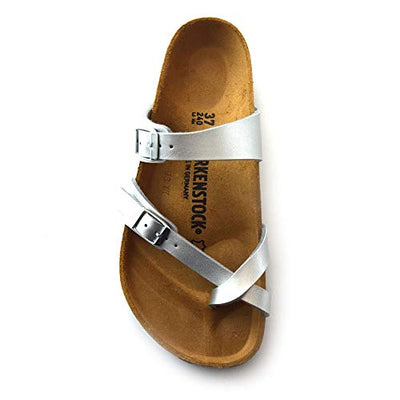 Birkenstock Womens Mayari Birko-Flor Flip Flop Summer Sandals - Silver - 6-6.5