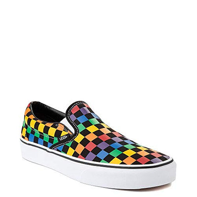 Unisex Classic Slip On Rainbow Checkerboard Skate Shoe Sneaker Black/Multicolor (7588 Mens 4.5)