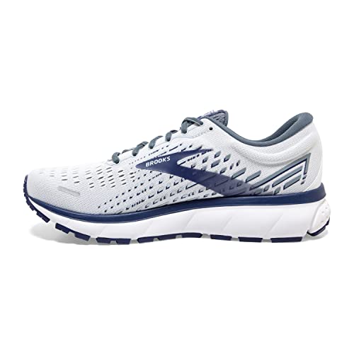 Brooks Men's Ghost 13 Running Shoe - White/Grey/Deep Cobalt - 9.5 Medium