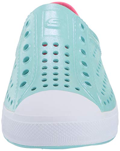 Skechers Girl's Foamies Guzman Steps - Shimmer Sweet slide Sandal, Turquoise/Pink, 5 Little Kid