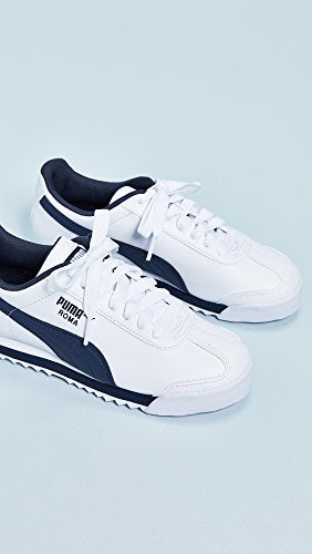 PUMA Mens Roma Sneaker, Basic white-new navy, 7.5