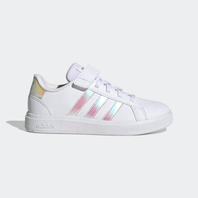 adidas Kids' Grand Court 2.0 Tennis Shoe 2 Little Kid Ftwr White/Iridescent/Ftwr White (Elastic)