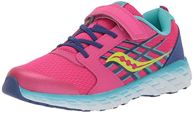 Saucony Wind 2.0 Alternative Closure Sneaker, Pink/Blue/Grey, 1 US Unisex Big Kid