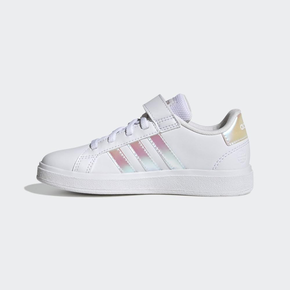 adidas Kids' Grand Court 2.0 Tennis Shoe 2 Little Kid Ftwr White/Iridescent/Ftwr White (Elastic)