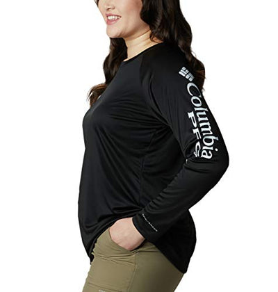 Columbia Women’s PFG Tidal Tee™ II Long Sleeve Shirt, Black, Cirrus Grey Logo, Medium