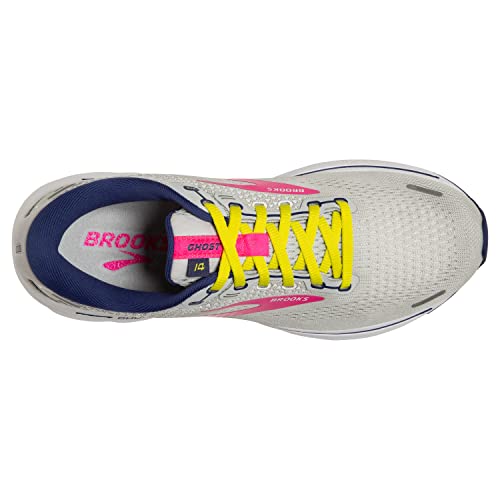 Brooks Women's Ghost 14 Neutral Running Shoe - Grey/Pink/Sulphur Spring - 11.5 Medium