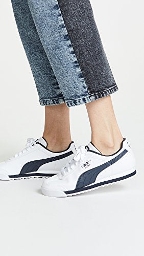 PUMA Mens Roma Sneaker, Basic white-new navy, 7.5