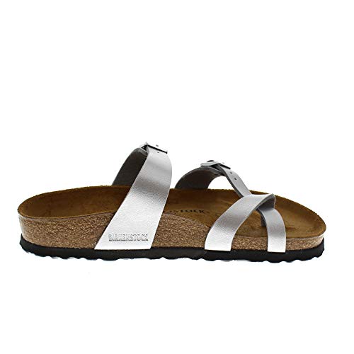 Birkenstock Womens Mayari Birko-Flor Flip Flop Summer Sandals - Silver - 6-6.5