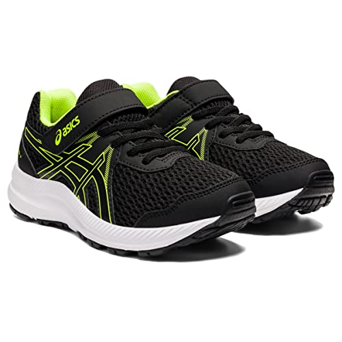 ASICS Kid's Contend 7 Pre-School Running Shoes, 1, Black/Hazard Green