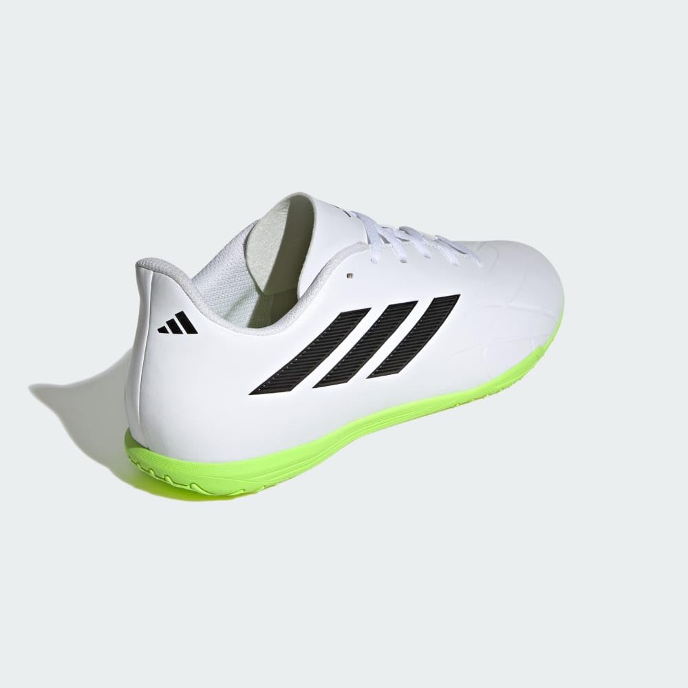 adidas Unisex Copa Pure.4 Indoor Sneaker, White/Core Black/Lucid Lemon, 8.5 US Men