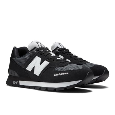 New Balance Classics 574D Rugged Sneakers for Men - Low Top Silhouette and Breathable Textile Lining Black/White 12 D - Medium