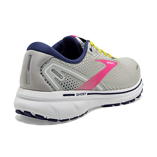 Brooks Women's Ghost 14 Neutral Running Shoe - Grey/Pink/Sulphur Spring - 11.5 Medium