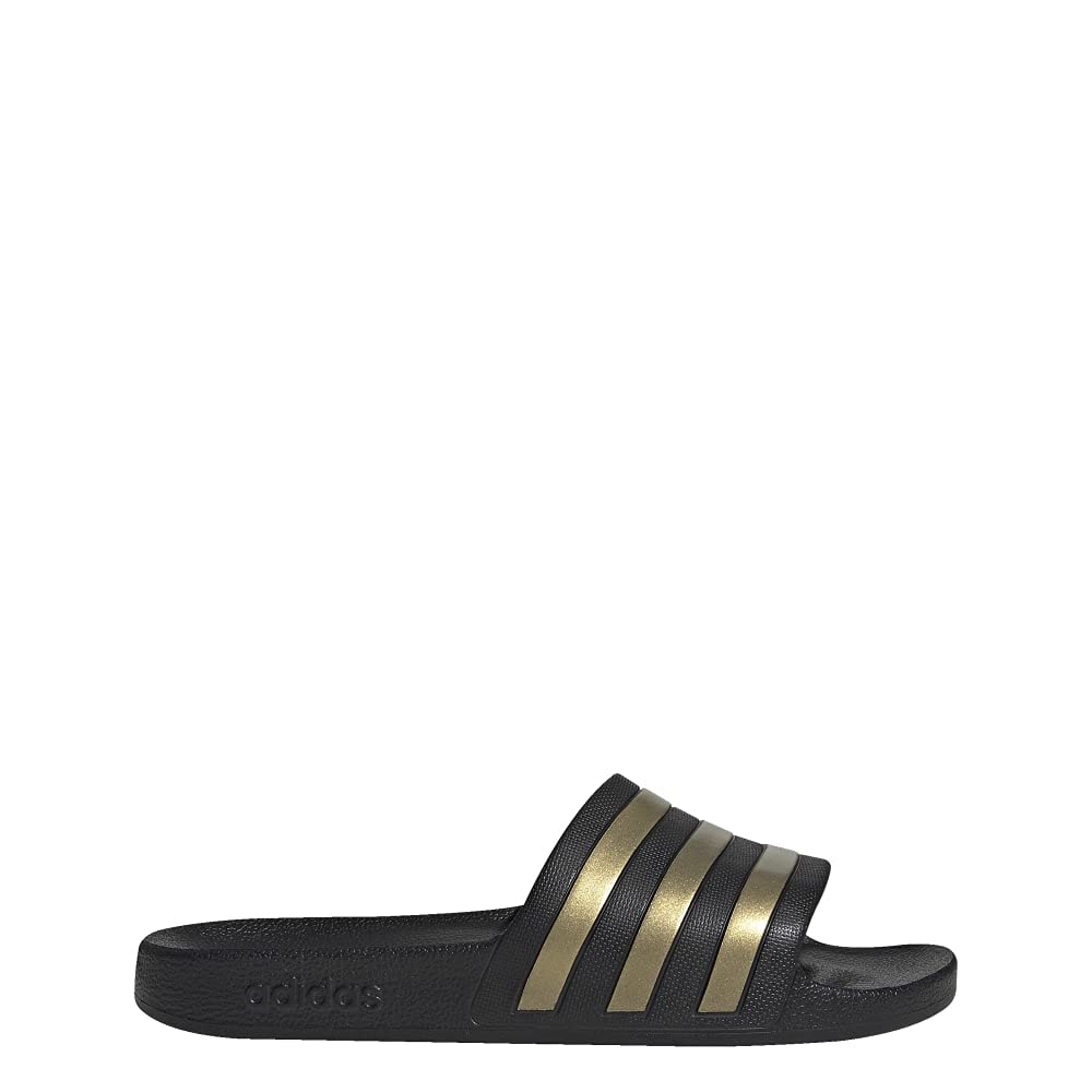 adidas Unisex Adilette Aqua Slide Sandal, Black/Gold Metallic/Black, 4 US Men