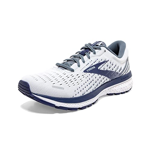 Brooks Men's Ghost 13 Running Shoe - White/Grey/Deep Cobalt - 9.5 Medium